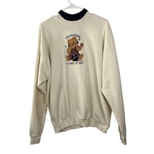 MC Sportswear Grandma A Work of Art Teddy Bear Sweatshirt Cream Navy 2X Vintage